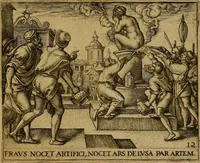An illustration from Emblemata nobilitati et vulgo scitu digna : singulis historijs symbola adscripta & elegantes versus historiam explica[n]tes : accessit galearu[m] expositio, & disceptatio de origine nobilitatis (1592)