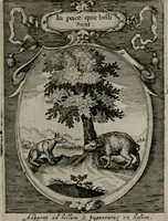 An illustration from Emblemata politica : in aula magna Curiæ Norinbergensis depicta : quæ sacra virtutum suggerunt monita prudenter administrandi fortiterque defendendi rempublicam (1617)