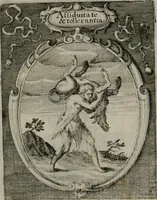 An illustration from Emblemata politica : in aula magna Curiæ Norinbergensis depicta : quæ sacra virtutum suggerunt monita prudenter administrandi fortiterque defendendi rempublicam (1617)