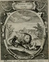 An illustration from Emblemata politica : in aula magna Curiæ Norinbergensis depicta : quæ sacra virtutum suggerunt monita prudenter administrandi fortiterque defendendi rempublicam (1617)