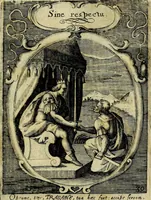 An illustration from Emblemata politica : in aula magna Curiae Noribergensis depicta, quae sacra viritutum suggerunt monita prudenter administrandi fortiterque defendendi rempublicam (1617)