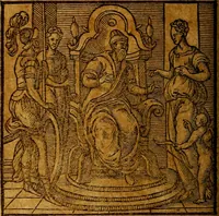 An illustration from Emblemata V.C. Andreae Alciati Mediolanensis iurisconsulti : cum facili & compendiosa explicatione, qua obscura illustrantur, dubiaq́ue omnia soluuntur, (1622)