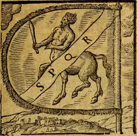 An illustration from Emblemata V.C. Andreae Alciati Mediolanensis iurisconsulti : cum facili & compendiosa explicatione, qua obscura illustrantur, dubiaq́ue omnia soluuntur, (1622)