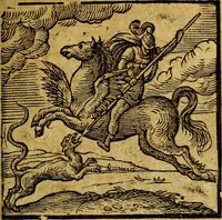 An illustration from Emblemata V.C. Andreae Alciati Mediolanensis iurisconsulti : cum facili & compendiosa explicatione, qua obscura illustrantur, dubiaq́ue omnia soluuntur, (1622)