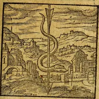 An illustration from Emblemata V.C. Andreae Alciati Mediolanensis iurisconsulti : cum facili & compendiosa explicatione, qua obscura illustrantur, dubiaq́ue omnia soluuntur, (1622)