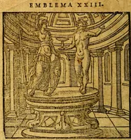 An illustration from Emblemata V.C. Andreae Alciati Mediolanensis iurisconsulti : cum facili & compendiosa explicatione, qua obscura illustrantur, dubiaq́ue omnia soluuntur, (1622)