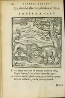 An illustration from Emblemata V.C. Andreæ Alciati Mediolanensis ivrisconsvlti : cum facii & compendiosa explicatione, quâ obscura illustrantur, dubiaq́ue omnia soluuntur (1648)