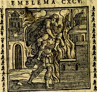 An illustration from Emblemi. Dal latino nel vulgare italiano ridotti, contenenti il fiore et la sostanza de' più scelti scrittori & delle più celebri discipline dell'vniuerso, ripieni di ottimi consigli & saluteuoli documenti, per l'vso ciuile et morale della vita humana (1626)