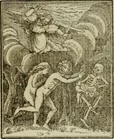 Picture 5 of 51 from Emblems of mortality : representing, in upwards of fifty cuts, Death seizing all ranks and degrees of people : imitated from a painting in the cemetery of the Dominican church at Basil, in Switzerland : with an apostrophe to each, translated from the Latin and French : intended as well for the infomation of the curious, as the instruction and entertainment of youth : to which is prefixed a copious preface, containing an historical account of the above, and other paintings on this subject, now or lately existing in divers parts of Europe (1789), leaf 42