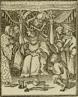 Picture 9 of 51 from Emblems of mortality : representing, in upwards of fifty cuts, Death seizing all ranks and degrees of people : imitated from a painting in the cemetery of the Dominican church at Basil, in Switzerland : with an apostrophe to each, translated from the Latin and French : intended as well for the infomation of the curious, as the instruction and entertainment of youth : to which is prefixed a copious preface, containing an historical account of the above, and other paintings on this subject, now or lately existing in divers parts of Europe (1789), leaf 46