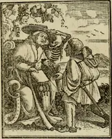 Picture 11 of 51 from Emblems of mortality : representing, in upwards of fifty cuts, Death seizing all ranks and degrees of people : imitated from a painting in the cemetery of the Dominican church at Basil, in Switzerland : with an apostrophe to each, translated from the Latin and French : intended as well for the infomation of the curious, as the instruction and entertainment of youth : to which is prefixed a copious preface, containing an historical account of the above, and other paintings on this subject, now or lately existing in divers parts of Europe (1789), leaf 48