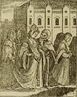 Picture 12 of 51 from Emblems of mortality : representing, in upwards of fifty cuts, Death seizing all ranks and degrees of people : imitated from a painting in the cemetery of the Dominican church at Basil, in Switzerland : with an apostrophe to each, translated from the Latin and French : intended as well for the infomation of the curious, as the instruction and entertainment of youth : to which is prefixed a copious preface, containing an historical account of the above, and other paintings on this subject, now or lately existing in divers parts of Europe (1789), leaf 49