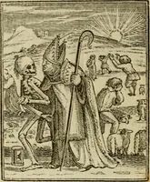 Picture 14 of 51 from Emblems of mortality : representing, in upwards of fifty cuts, Death seizing all ranks and degrees of people : imitated from a painting in the cemetery of the Dominican church at Basil, in Switzerland : with an apostrophe to each, translated from the Latin and French : intended as well for the infomation of the curious, as the instruction and entertainment of youth : to which is prefixed a copious preface, containing an historical account of the above, and other paintings on this subject, now or lately existing in divers parts of Europe (1789), leaf 51