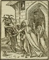 Picture 17 of 51 from Emblems of mortality : representing, in upwards of fifty cuts, Death seizing all ranks and degrees of people : imitated from a painting in the cemetery of the Dominican church at Basil, in Switzerland : with an apostrophe to each, translated from the Latin and French : intended as well for the infomation of the curious, as the instruction and entertainment of youth : to which is prefixed a copious preface, containing an historical account of the above, and other paintings on this subject, now or lately existing in divers parts of Europe (1789), leaf 54
