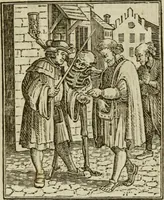 Picture 21 of 51 from Emblems of mortality : representing, in upwards of fifty cuts, Death seizing all ranks and degrees of people : imitated from a painting in the cemetery of the Dominican church at Basil, in Switzerland : with an apostrophe to each, translated from the Latin and French : intended as well for the infomation of the curious, as the instruction and entertainment of youth : to which is prefixed a copious preface, containing an historical account of the above, and other paintings on this subject, now or lately existing in divers parts of Europe (1789), leaf 58