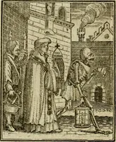 Picture 24 of 51 from Emblems of mortality : representing, in upwards of fifty cuts, Death seizing all ranks and degrees of people : imitated from a painting in the cemetery of the Dominican church at Basil, in Switzerland : with an apostrophe to each, translated from the Latin and French : intended as well for the infomation of the curious, as the instruction and entertainment of youth : to which is prefixed a copious preface, containing an historical account of the above, and other paintings on this subject, now or lately existing in divers parts of Europe (1789), leaf 61