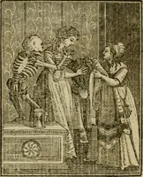 Picture 34 of 51 from Emblems of mortality : representing, in upwards of fifty cuts, Death seizing all ranks and degrees of people : imitated from a painting in the cemetery of the Dominican church at Basil, in Switzerland : with an apostrophe to each, translated from the Latin and French : intended as well for the infomation of the curious, as the instruction and entertainment of youth : to which is prefixed a copious preface, containing an historical account of the above, and other paintings on this subject, now or lately existing in divers parts of Europe (1789), leaf 73