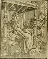 Picture 36 of 51 from Emblems of mortality : representing, in upwards of fifty cuts, Death seizing all ranks and degrees of people : imitated from a painting in the cemetery of the Dominican church at Basil, in Switzerland : with an apostrophe to each, translated from the Latin and French : intended as well for the infomation of the curious, as the instruction and entertainment of youth : to which is prefixed a copious preface, containing an historical account of the above, and other paintings on this subject, now or lately existing in divers parts of Europe (1789), leaf 75