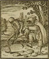Picture 45 of 51 from Emblems of mortality : representing, in upwards of fifty cuts, Death seizing all ranks and degrees of people : imitated from a painting in the cemetery of the Dominican church at Basil, in Switzerland : with an apostrophe to each, translated from the Latin and French : intended as well for the infomation of the curious, as the instruction and entertainment of youth : to which is prefixed a copious preface, containing an historical account of the above, and other paintings on this subject, now or lately existing in divers parts of Europe (1789), leaf 84