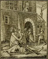 Picture 47 of 51 from Emblems of mortality : representing, in upwards of fifty cuts, Death seizing all ranks and degrees of people : imitated from a painting in the cemetery of the Dominican church at Basil, in Switzerland : with an apostrophe to each, translated from the Latin and French : intended as well for the infomation of the curious, as the instruction and entertainment of youth : to which is prefixed a copious preface, containing an historical account of the above, and other paintings on this subject, now or lately existing in divers parts of Europe (1789), leaf 86