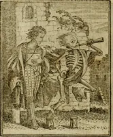 Picture 48 of 51 from Emblems of mortality : representing, in upwards of fifty cuts, Death seizing all ranks and degrees of people : imitated from a painting in the cemetery of the Dominican church at Basil, in Switzerland : with an apostrophe to each, translated from the Latin and French : intended as well for the infomation of the curious, as the instruction and entertainment of youth : to which is prefixed a copious preface, containing an historical account of the above, and other paintings on this subject, now or lately existing in divers parts of Europe (1789), leaf 87