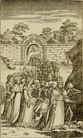 Picture 2 of 51 from Emblems of mortality : representing, in upwards of fifty cuts, Death seizing all ranks and degrees of people : imitated from a painting in the cemetery of the Dominican church at Basil, in Switzerland : with an apostrophe to each, translated from the Latin and French : intended as well for the infomation of the curious, as the instruction and entertainment of youth : to which is prefixed a copious preface, containing an historical account of the above, and other paintings on this subject, now or lately existing in divers parts of Europe (1789), leaf 9