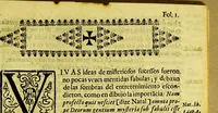 An illustration from Empressa metrica, decifrada en numeros, y alegorizada en symbolos. : Que excitò à los cisnes de Apolo, para que librando en sus futiles plumas, y dulces voces los buelos, y las armonias, decantassen à la mas sagrada Uesta Maria Santissima con el fuego de la gracia original en el muy honorifico templo, que con titulo de la Concepcion le dedicò el mas Carholico Romulo de la America el excelentissimo señor D. Fernando Cortes de Monrroy, primier Marques del Valle. Y à los diez y seis lustros de començado renovò sus estrenos la devocion de Iesus Nazareno N. Señor. En diez de otubre de 1665. Dedicalo al Exmo. señor D. Hector de Aragon Pinatelo, Duque de Terra-Nova, principe de Castil-Veltrano, Marques del Valle, de Acula, y de Fabara, Conde de Uurgueto, &c. patron de dicho templo. (1665)