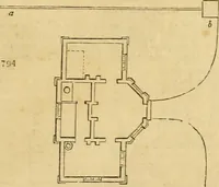 An illustration from An encyclopædia of cottage, farm, and villa architecture and furniture : containing numerous designs for dwellings from the cottage to the villa including farm houses, farmeries, and other agricultural buildings, several designs for country inns, public houses, and parochial schools, with the requisite fittings-up fixtures and furniture ; and appropriate offices, gardens and garden scenery ; each design accompanied by analytical and critical marks illustrative of the principles of archtiectural science and taste on whihc it is composed (1836)