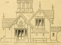 An illustration from An encyclopædia of cottage, farm, and villa architecture and furniture : containing numerous designs for dwellings from the cottage to the villa including farm houses, farmeries, and other agricultural buildings, several designs for country inns, public houses, and parochial schools, with the requisite fittings-up fixtures and furniture ; and appropriate offices, gardens and garden scenery ; each design accompanied by analytical and critical marks illustrative of the principles of archtiectural science and taste on whihc it is composed (1836)