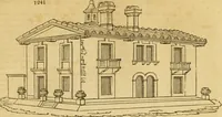 An illustration from An encyclopædia of cottage, farm, and villa architecture and furniture : containing numerous designs for dwellings from the cottage to the villa including farm houses, farmeries, and other agricultural buildings, several designs for country inns, public houses, and parochial schools, with the requisite fittings-up fixtures and furniture ; and appropriate offices, gardens and garden scenery ; each design accompanied by analytical and critical marks illustrative of the principles of archtiectural science and taste on whihc it is composed (1836)