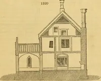 An illustration from An encyclopædia of cottage, farm, and villa architecture and furniture : containing numerous designs for dwellings from the cottage to the villa including farm houses, farmeries, and other agricultural buildings, several designs for country inns, public houses, and parochial schools, with the requisite fittings-up fixtures and furniture ; and appropriate offices, gardens and garden scenery ; each design accompanied by analytical and critical marks illustrative of the principles of archtiectural science and taste on whihc it is composed (1836)