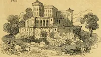 An illustration from An encyclopædia of cottage, farm, and villa architecture and furniture : containing numerous designs for dwellings from the cottage to the villa including farm houses, farmeries, and other agricultural buildings, several designs for country inns, public houses, and parochial schools, with the requisite fittings-up fixtures and furniture ; and appropriate offices, gardens and garden scenery ; each design accompanied by analytical and critical marks illustrative of the principles of archtiectural science and taste on whihc it is composed (1836)