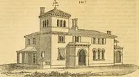 An illustration from An encyclopædia of cottage, farm, and villa architecture and furniture : containing numerous designs for dwellings from the cottage to the villa including farm houses, farmeries, and other agricultural buildings, several designs for country inns, public houses, and parochial schools, with the requisite fittings-up fixtures and furniture ; and appropriate offices, gardens and garden scenery ; each design accompanied by analytical and critical marks illustrative of the principles of archtiectural science and taste on whihc it is composed (1836)