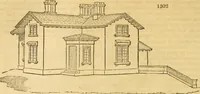 An illustration from An encyclopædia of cottage, farm, and villa architecture and furniture : containing numerous designs for dwellings from the cottage to the villa including farm houses, farmeries, and other agricultural buildings, several designs for country inns, public houses, and parochial schools, with the requisite fittings-up fixtures and furniture ; and appropriate offices, gardens and garden scenery ; each design accompanied by analytical and critical marks illustrative of the principles of archtiectural science and taste on whihc it is composed (1836)