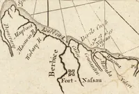 An illustration from The English pilot. [cartographic material] : The fourth book. Describing The West-India navigation, from Hudson's Bay to the River Amazones. Particularly delineating The Sea Coasts, Capes, Headlands, Rivers, Bays, Roads, Havens, Harbours, Streights, Rocks, Sands, Shoals, Banks, Depths of Water, and Anchorage, with all the Islands therein, as Jamaica, Cuba, Hispaniola, Barbadoes, Antigua, Bermudas, Porto Rico, and the rest of the Caribbee and Bahama Islands. Also, A new Description of Newfoundland, New England, New York, East and West New- Jersey, Dellawar Bay, Virginia, Maryland, Carolina. showing, The Courses and Distances from one Place to another; the Ebbing and Flowing of the Sea, the Setting of the Tides and Currents, &c. With many other Things necessary to be known in Navigation. (1775)