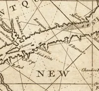 An illustration from The English pilot. [cartographic material] : The fourth book. Describing The West-India navigation, from Hudson's Bay to the River Amazones. Particularly delineating The Sea Coasts, Capes, Headlands, Rivers, Bays, Roads, Havens, Harbours, Streights, Rocks, Sands, Shoals, Banks, Depths of Water, and Anchorage, with all the Islands therein, as Jamaica, Cuba, Hispaniola, Barbadoes, Antigua, Bermudas, Porto Rico, and the rest of the Caribbee and Bahama Islands. Also, A new Description of Newfoundland, New England, New York, East and West New- Jersey, Dellawar Bay, Virginia, Maryland, Carolina. showing, The Courses and Distances from one Place to another; the Ebbing and Flowing of the Sea, the Setting of the Tides and Currents, &c. With many other Things necessary to be known in Navigation. (1775)