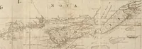 An illustration from The English pilot. [cartographic material] : The fourth book. Describing The West-India navigation, from Hudson's Bay to the River Amazones. Particularly delineating The Sea Coasts, Capes, Headlands, Rivers, Bays, Roads, Havens, Harbours, Streights, Rocks, Sands, Shoals, Banks, Depths of Water, and Anchorage, with all the Islands therein, as Jamaica, Cuba, Hispaniola, Barbadoes, Antigua, Bermudas, Porto Rico, and the rest of the Caribbee and Bahama Islands. Also, A new Description of Newfoundland, New England, New York, East and West New- Jersey, Dellawar Bay, Virginia, Maryland, Carolina. showing, The Courses and Distances from one Place to another; the Ebbing and Flowing of the Sea, the Setting of the Tides and Currents, &c. With many other Things necessary to be known in Navigation. (1775)