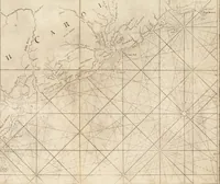 An illustration from The English pilot. [cartographic material] : The fourth book. Describing The West-India navigation, from Hudson's Bay to the River Amazones. Particularly delineating The Sea Coasts, Capes, Headlands, Rivers, Bays, Roads, Havens, Harbours, Streights, Rocks, Sands, Shoals, Banks, Depths of Water, and Anchorage, with all the Islands therein, as Jamaica, Cuba, Hispaniola, Barbadoes, Antigua, Bermudas, Porto Rico, and the rest of the Caribbee and Bahama Islands. Also, A new Description of Newfoundland, New England, New York, East and West New- Jersey, Dellawar Bay, Virginia, Maryland, Carolina. showing, The Courses and Distances from one Place to another; the Ebbing and Flowing of the Sea, the Setting of the Tides and Currents, &c. With many other Things necessary to be known in Navigation. (1775)