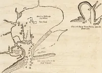 An illustration from The English pilot. [cartographic material] : The fourth book. Describing The West-India navigation, from Hudson's Bay to the River Amazones. Particularly delineating The Sea Coasts, Capes, Headlands, Rivers, Bays, Roads, Havens, Harbours, Streights, Rocks, Sands, Shoals, Banks, Depths of Water, and Anchorage, with all the Islands therein, as Jamaica, Cuba, Hispaniola, Barbadoes, Antigua, Bermudas, Porto Rico, and the rest of the Caribbee and Bahama Islands. Also, A new Description of Newfoundland, New England, New York, East and West New- Jersey, Dellawar Bay, Virginia, Maryland, Carolina. showing, The Courses and Distances from one Place to another; the Ebbing and Flowing of the Sea, the Setting of the Tides and Currents, &c. With many other Things necessary to be known in Navigation. (1775)