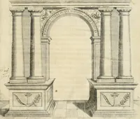 An illustration from Entree de Loys XIII. roy de France et de Navarre dans sa ville d'Arles, le xxix octobre M. DC. XXII. : estans consuls et gouuerneurs de ladicte ville Pierre de Boches & Nicolas Dycard de l'estat des nobles, & Gauchier Peint & Claude Ianim de celuy des bourgeois (1623)