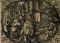 An illustration from Epigrammata Philippi Melanthonis selectiora : formvlis precvm, historiis, paraphrasi dictorum diuinorum, & sententijs grauissimis maxime insignia (1583)