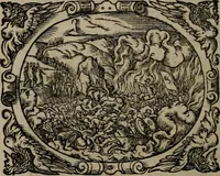 An illustration from Epigrammata Philippi Melanthonis selectiora : formvlis precvm, historiis, paraphrasi dictorum diuinorum, & sententijs grauissimis maxime insignia (1583)