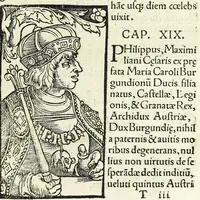 An illustration from Epitome regii ac vetvstissimi ortus sacrae caesarae ac Catholic̜e maiestatis, serenissimi quoq[ue] principis & domini, Dn. Ferdinandi, Vngariae ac Bohemiae regis, omniumq[ue] archiducum Austriae, ac Habsburgensium comitum (1530)
