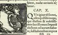 An illustration from Epitome regii ac vetvstissimi ortus sacrae caesarae ac Catholic̜e maiestatis, serenissimi quoq[ue] principis & domini, Dn. Ferdinandi, Vngariae ac Bohemiae regis, omniumq[ue] archiducum Austriae, ac Habsburgensium comitum (1530)