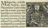 An illustration from Epitome regii ac vetvstissimi ortus sacrae caesarae ac Catholic̜e maiestatis, serenissimi quoq[ue] principis & domini, Dn. Ferdinandi, Vngariae ac Bohemiae regis, omniumq[ue] archiducum Austriae, ac Habsburgensium comitum (1530)
