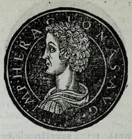 An illustration from Epitome thesavri antiqvitatvm, hoc est, Impp. Rom. orientalivm et occidentalivm iconum : ex antiquis numismatibus quam fidelissime deliniatarum, ex Musaeo Iacobi de Strada mantuani antiquarij (1557)