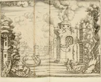 An illustration from Ercole in Tebe; festa teatrale rappresentata in Firenze per le reali nozze de' serenissimi sposi Cosimo terzo, principe di Toscana, e Margherita Lvisa, principessa d'Orleans (1661)