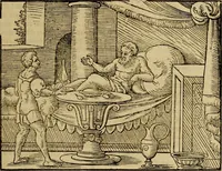 An illustration from Erste Theil der Hoffhaltung des Türckhischen Keysers vnd Othomañischen Reichs Beschreibung : darinn nicht allein der Türcken Empter ... sonder auch aller Türckischen Keysern Namen, Thaten, Krieg vnd Handel, so sie wider die Christen vnd Heyden haben verbracht, biss auff diss M.D.LXXVIII. Jar erstreckt vnd aussgeführet, auff das fleissigst verzeichnet vnd beschrieben : dessgleichen von der Türcken Aberglauben, Religion, Gottesdienst vnd Ceremonien ... : der ander Theil, wahrhaffte Beschreibung aller namhafften Geschichten, Thaten, Handlungen, Krieg ... so sich zwischen den Turcken vnd Christen vom Jar M.D.XX. biss auff das M.D.LXXVIII. Jar ... haben verloffen vnd zugetragen (1578)