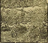 An illustration from Erste Theil der Hoffhaltung des Türckhischen Keysers vnd Othomañischen Reichs Beschreibung : darinn nicht allein der Türcken Empter ... sonder auch aller Türckischen Keysern Namen, Thaten, Krieg vnd Handel, so sie wider die Christen vnd Heyden haben verbracht, biss auff diss M.D.LXXVIII. Jar erstreckt vnd aussgeführet, auff das fleissigst verzeichnet vnd beschrieben : dessgleichen von der Türcken Aberglauben, Religion, Gottesdienst vnd Ceremonien ... : der ander Theil, wahrhaffte Beschreibung aller namhafften Geschichten, Thaten, Handlungen, Krieg ... so sich zwischen den Turcken vnd Christen vom Jar M.D.XX. biss auff das M.D.LXXVIII. Jar ... haben verloffen vnd zugetragen (1578)