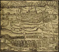 An illustration from Erste Theil der Hoffhaltung des Türckhischen Keysers vnd Othomañischen Reichs Beschreibung : darinn nicht allein der Türcken Empter ... sonder auch aller Türckischen Keysern Namen, Thaten, Krieg vnd Handel, so sie wider die Christen vnd Heyden haben verbracht, biss auff diss M.D.LXXVIII. Jar erstreckt vnd aussgeführet, auff das fleissigst verzeichnet vnd beschrieben : dessgleichen von der Türcken Aberglauben, Religion, Gottesdienst vnd Ceremonien ... : der ander Theil, wahrhaffte Beschreibung aller namhafften Geschichten, Thaten, Handlungen, Krieg ... so sich zwischen den Turcken vnd Christen vom Jar M.D.XX. biss auff das M.D.LXXVIII. Jar ... haben verloffen vnd zugetragen (1578)